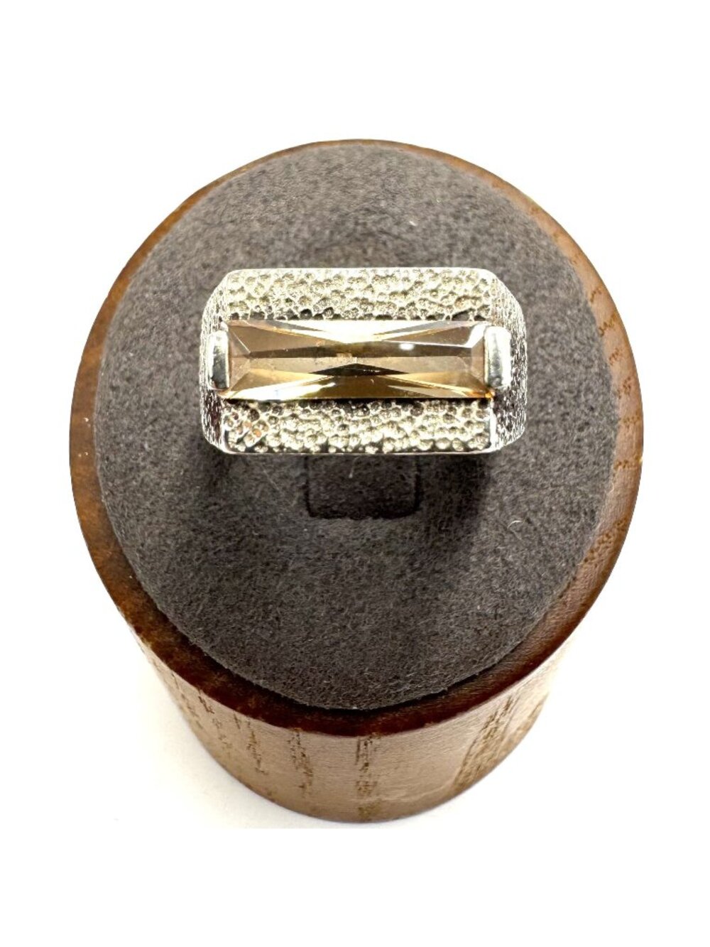 VTG Solid Sterling Silver 925 Smoky Quartz Textured Statement Ring Size 7